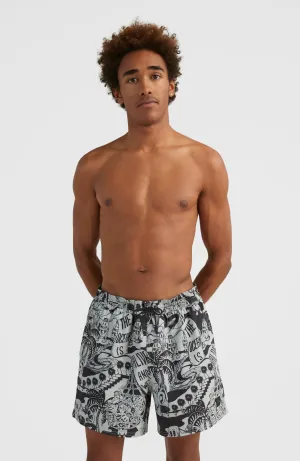 Packable All Over Print 15'' Hybrid Shorts | Black Oyster