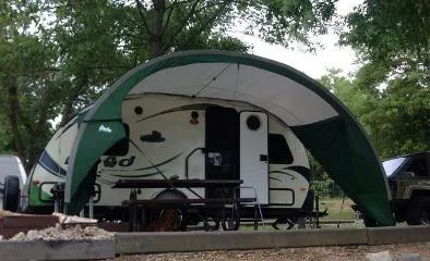 PahaQue R-POD Teardrop Shelter Side Awning Silver / Forest Green Trim