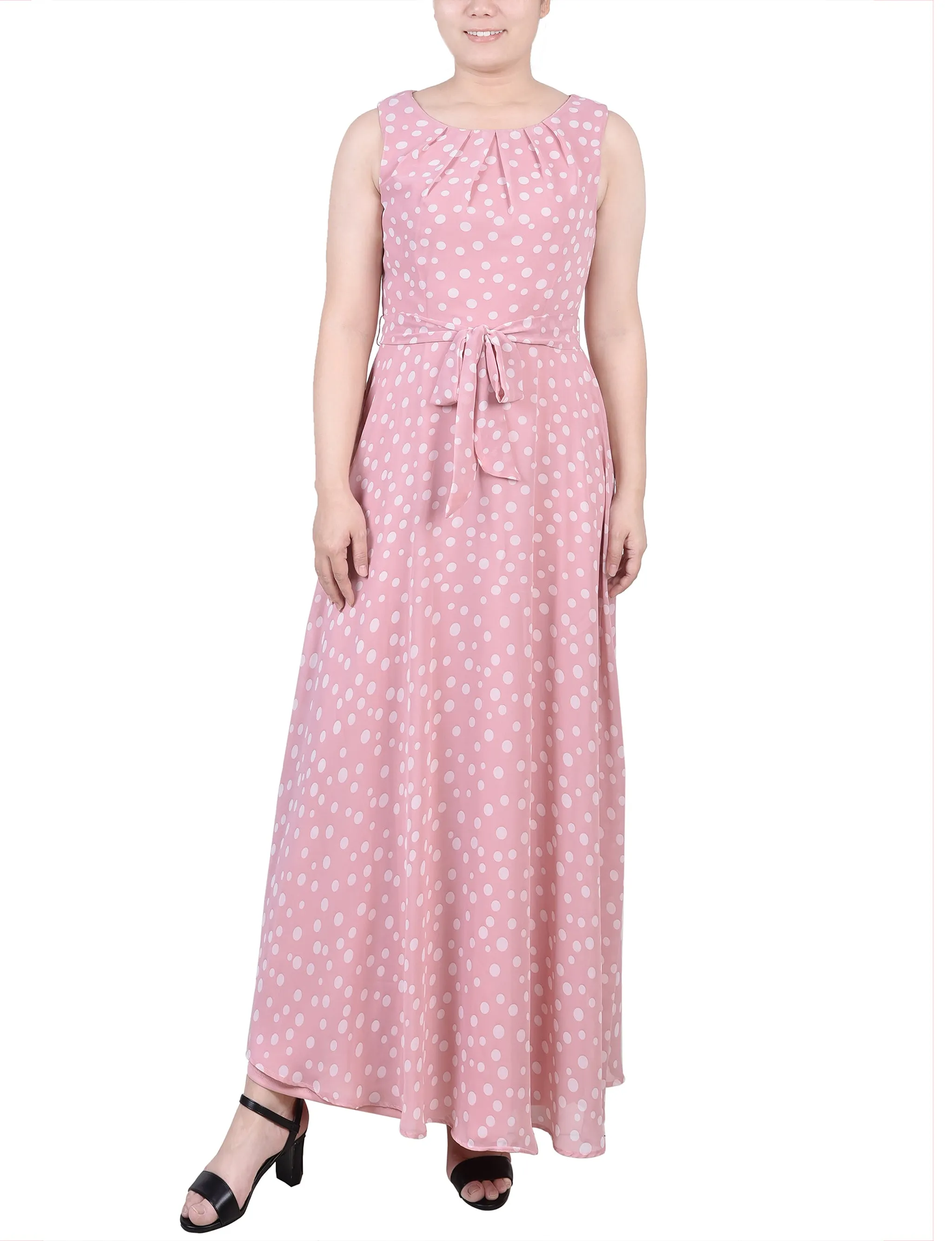 Petite Sleeveless Belted Chiffon Maxi Dress