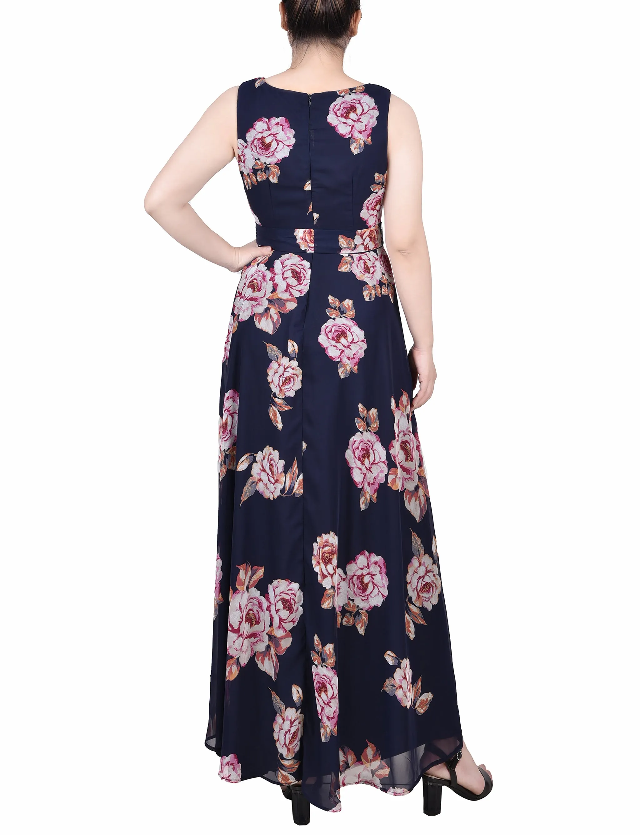 Petite Sleeveless Belted Chiffon Maxi Dress