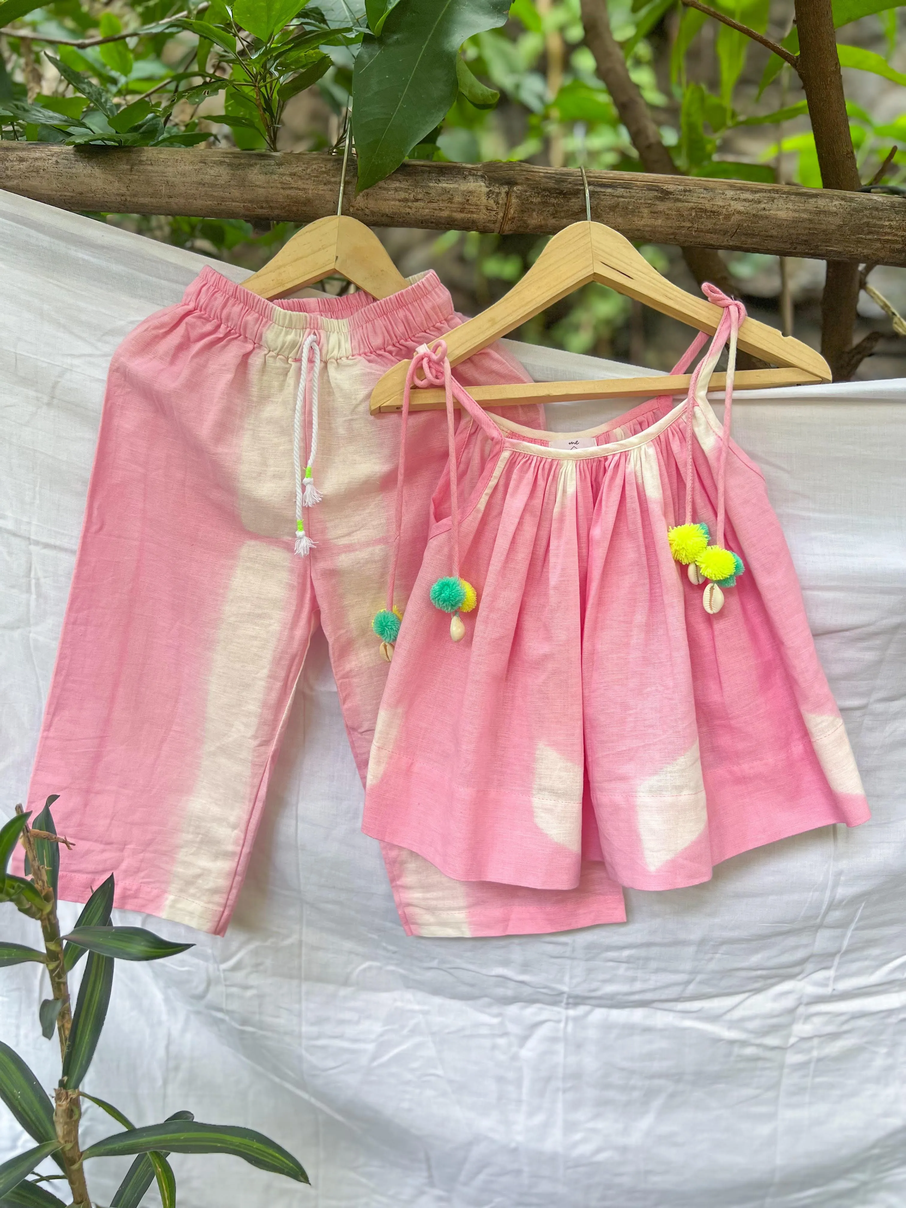 PINK AND YELLOW CLAMP TIE DYE CO-ORD SET - SET OF 2