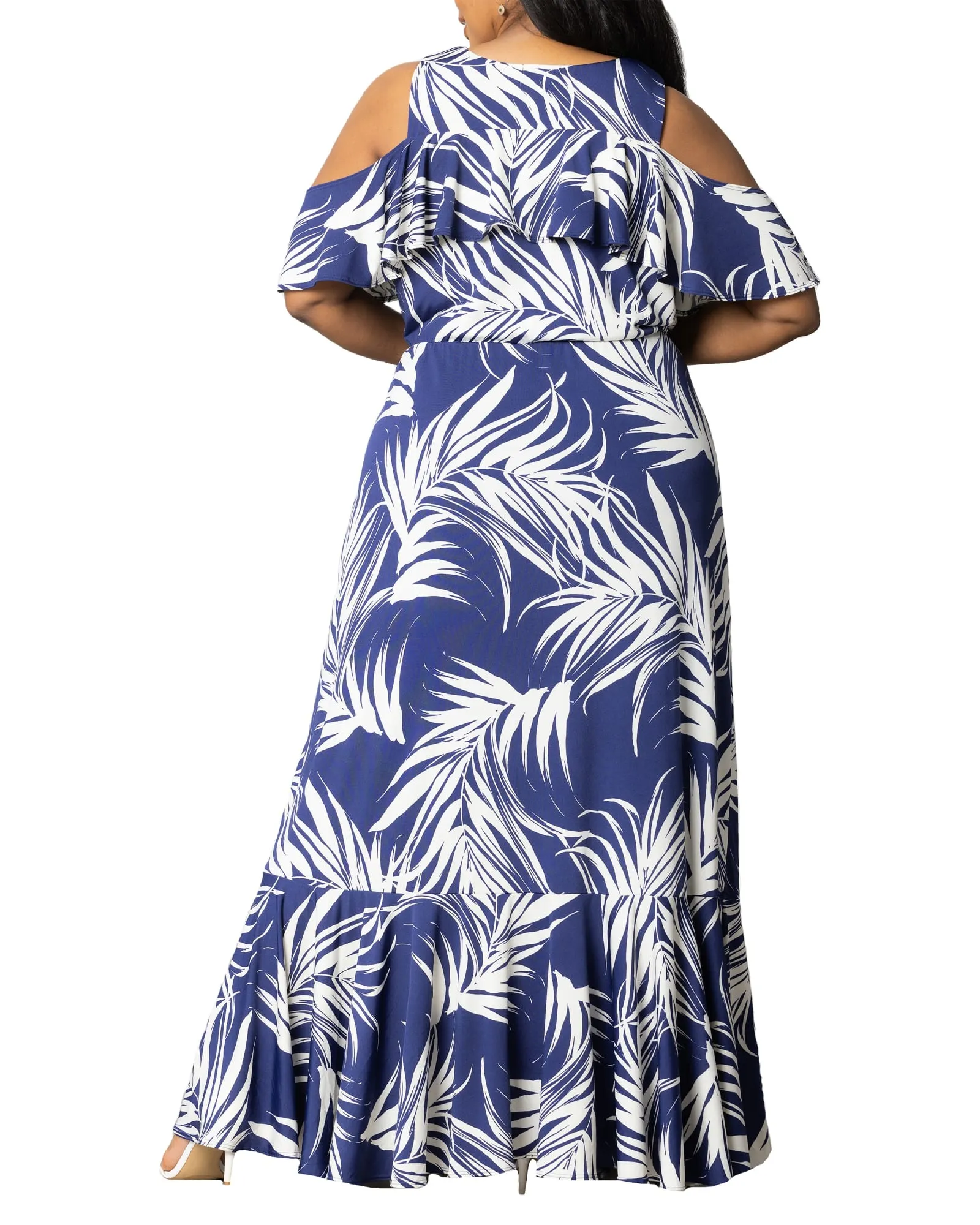 Piper Cold Shoulder Maxi Dress | NAVY PALM PRINT