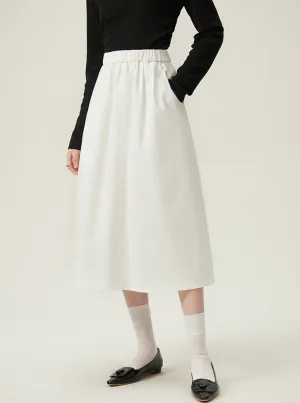 Preppy Elastic Midi Skirt - White A-Line Tennis Skirt