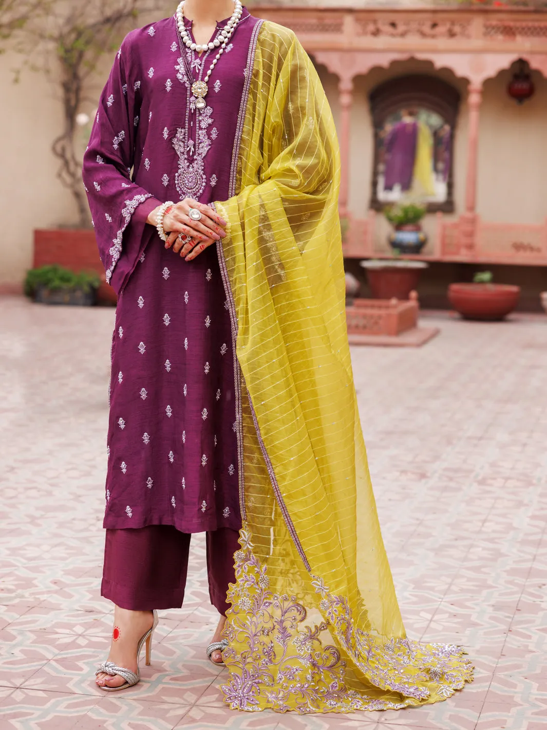 Purple Raw Silk 3 Piece Formal Stitched - AL-3PS-LS-472