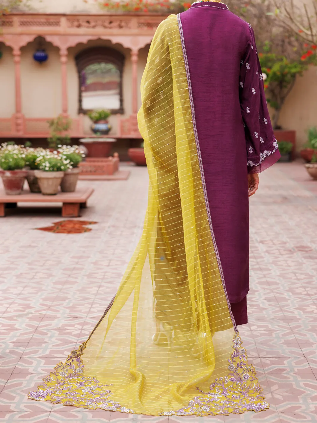 Purple Raw Silk 3 Piece Formal Stitched - AL-3PS-LS-472