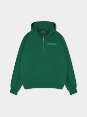 RAW SEAM QUARTER ZIP HOODIE - FOREST GREEN