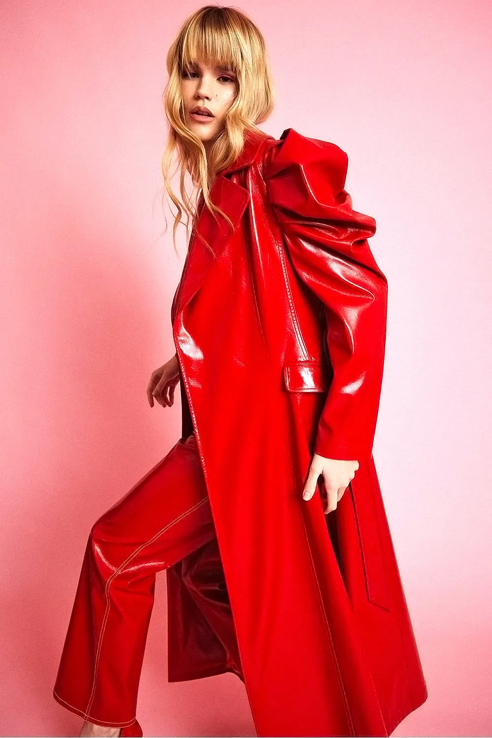 Red Eco Leather Grande Maxi Trench Coat