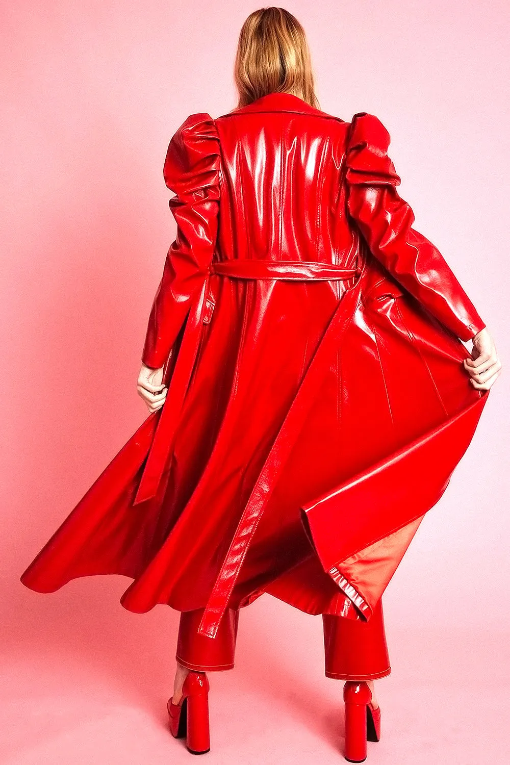 Red Eco Leather Grande Maxi Trench Coat