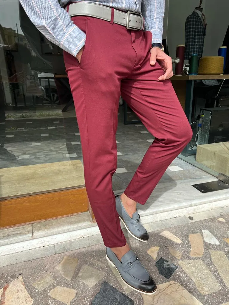 Red Slim Fit Cotton Pants for Men by GentWith.com