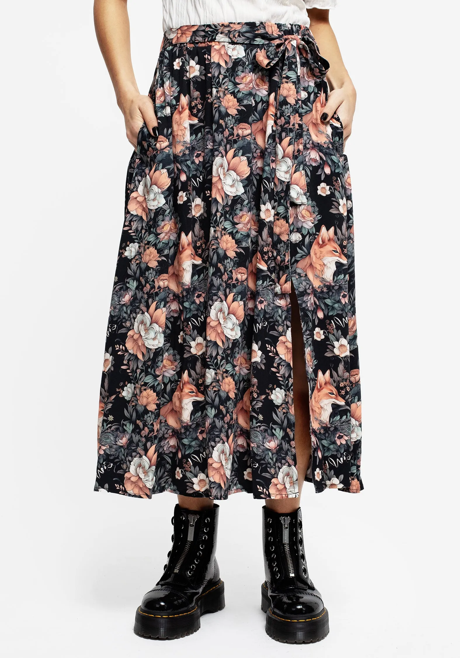 Reynard Fox Floral Print Midi Skirt