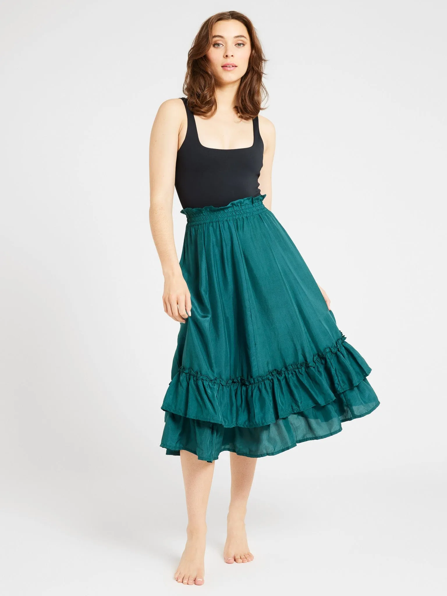 Rosalia Skirt in Emerald Silk