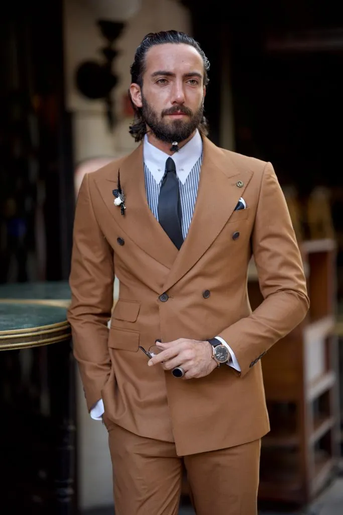 Rust Brown Double Breasted Groom Suit for Men by GentWith.com