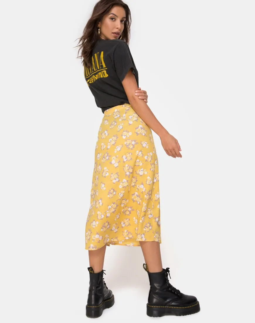 Saika Midi Skirt in Rose Bunch Yellow