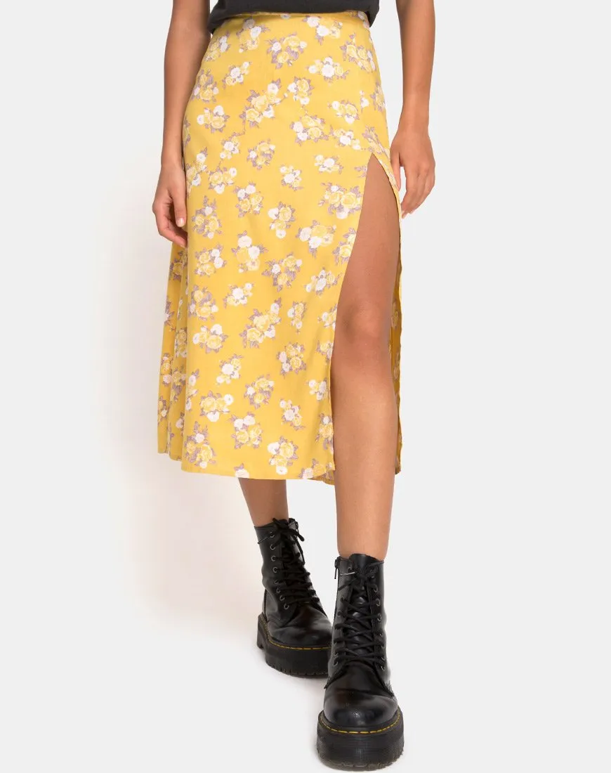 Saika Midi Skirt in Rose Bunch Yellow