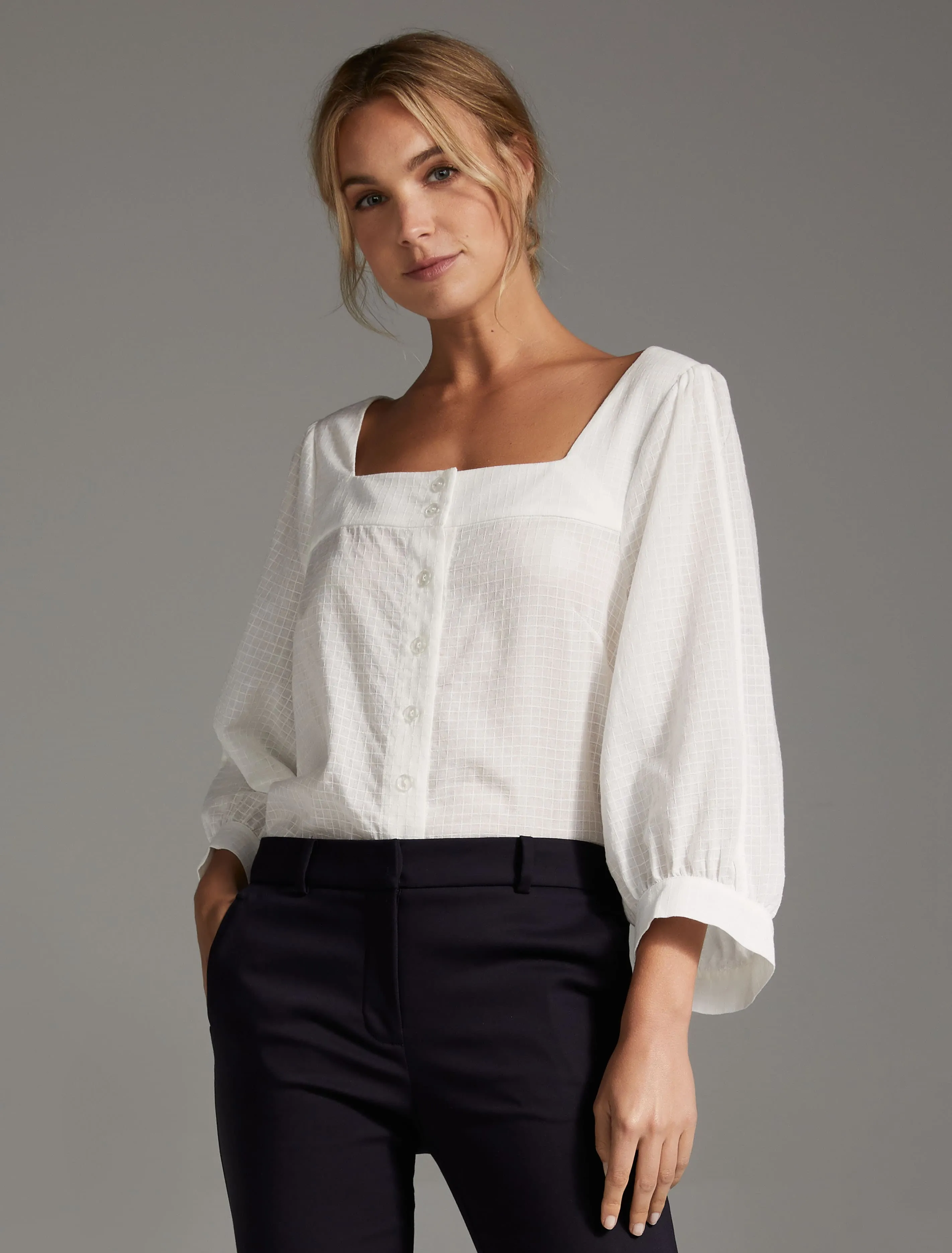 Sandy Square Neck Button Front Blouse