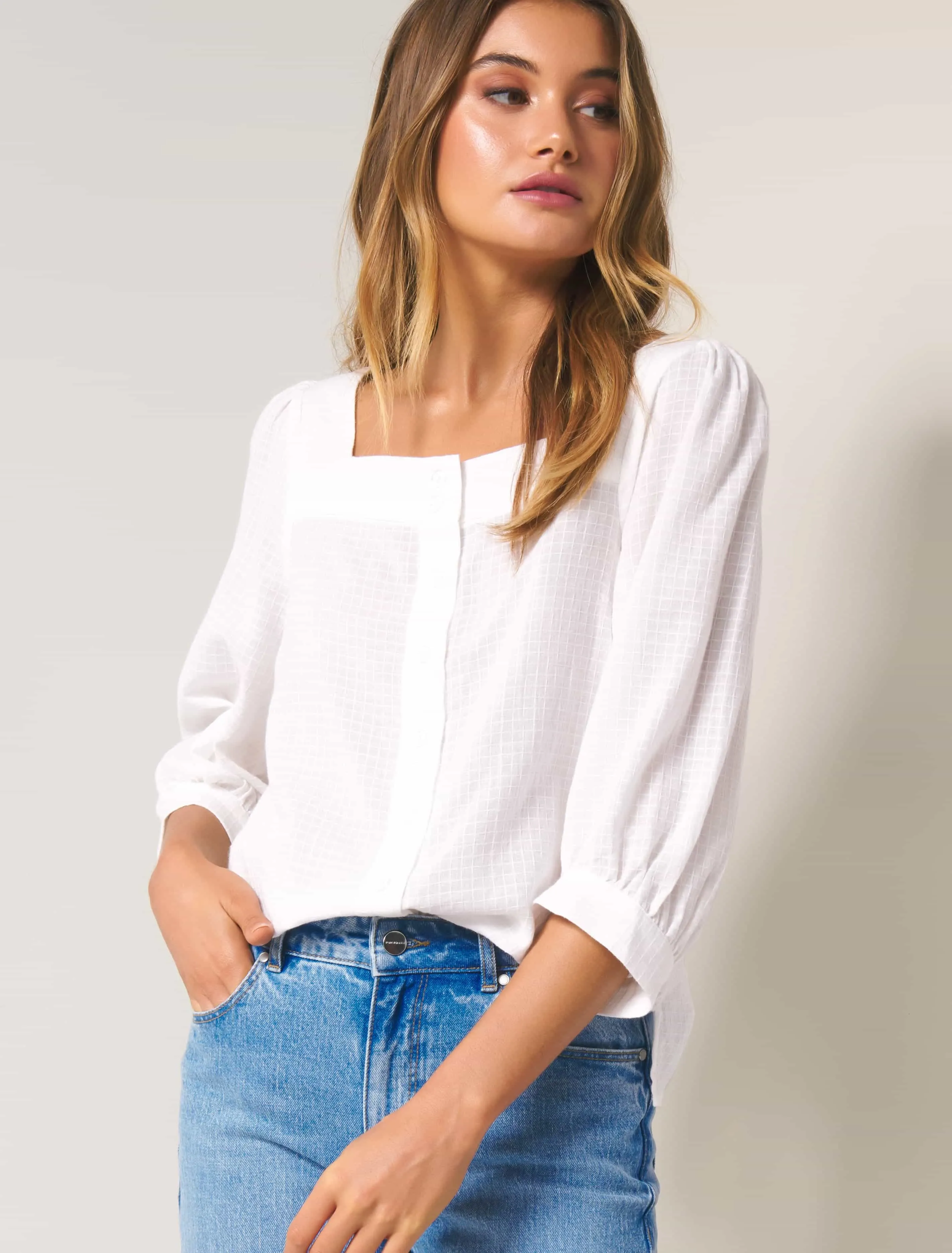 Sandy Square Neck Button Front Blouse