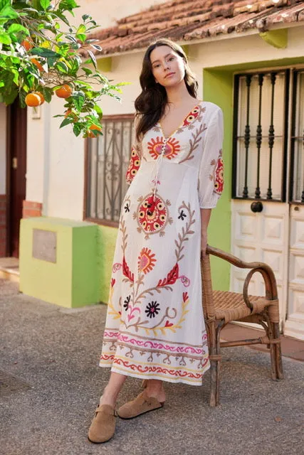 Sarbacane Embroiderd Maxi -Ecru