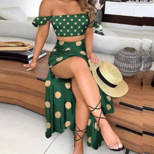 Sexy Off The Shoulder Split Front Two Pieces Dresses