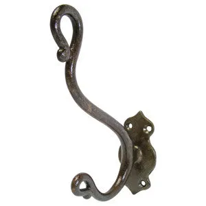 Shepherds crook style hat and coat hook 6" in cast iron