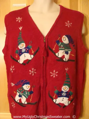 Ski Theme Tacky Christmas Sweater Vest with Snowman Friends (f1388)