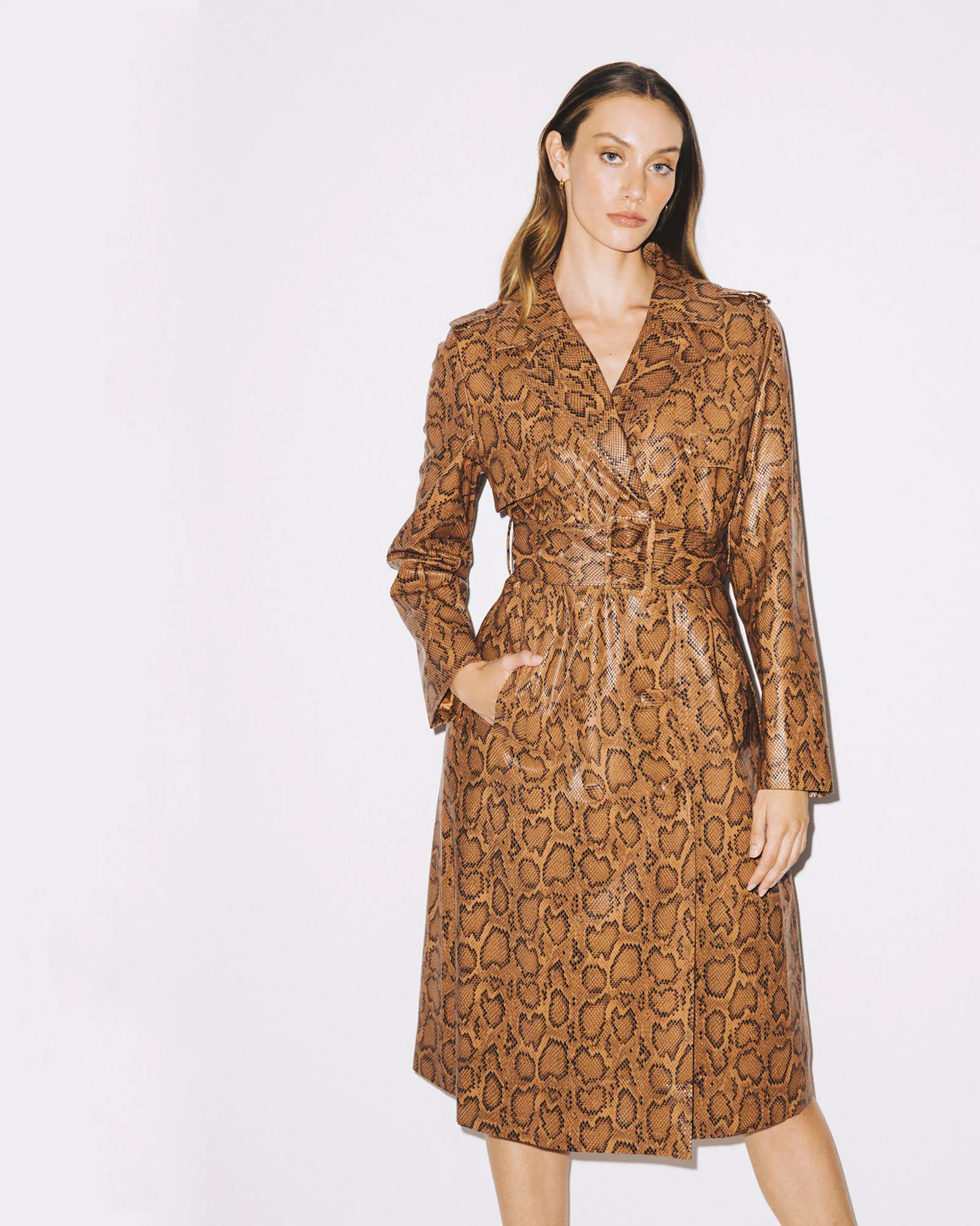 Snakeskin Trench Coat | Brown