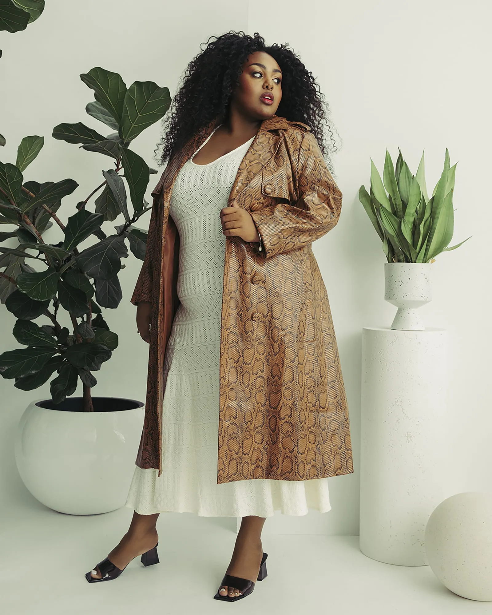 Snakeskin Trench Coat | Brown