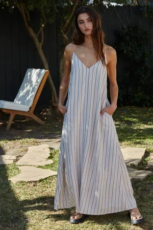 Striped Back Neck Strap V-Neck Sleeveless Maxi