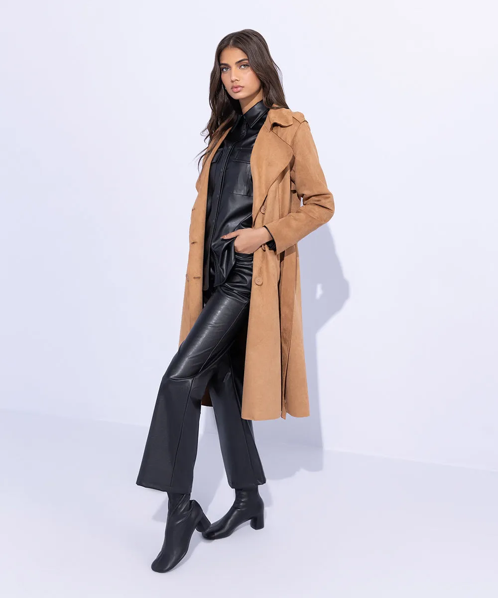 Suede Trench Coat with Belt