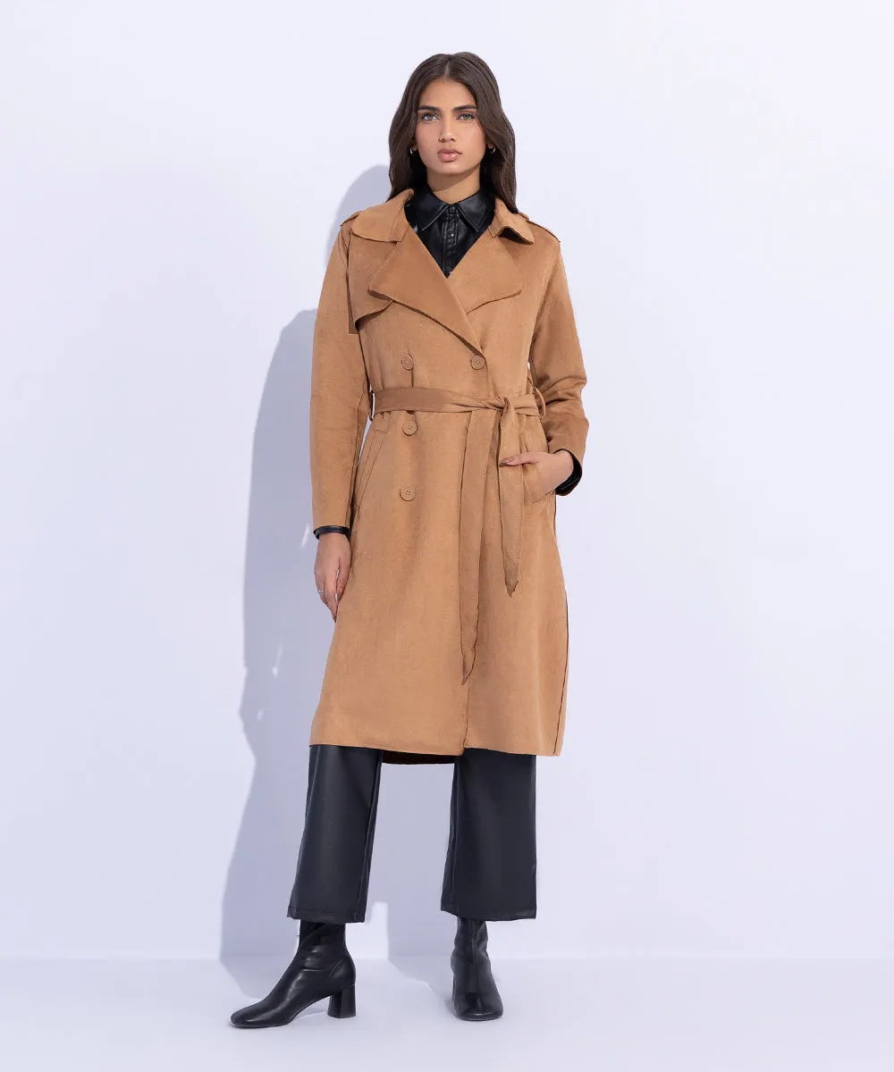 Suede Trench Coat with Belt