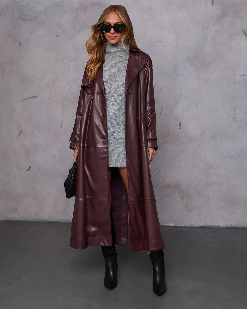 Sylva Long Faux Leather Trench Coat