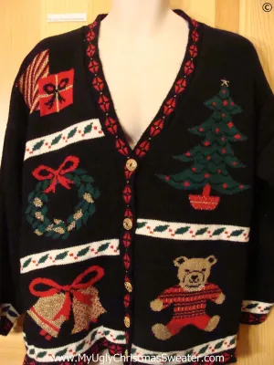 Tacky 80s Cardigan Christmas Sweater Bear Tree