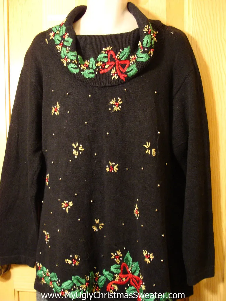 Tacky Cheap Ugly Christmas Sweater with Wide Collar and Bling  (f551)