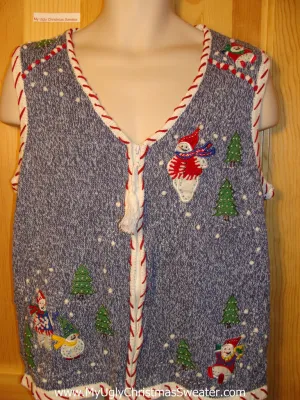 Tacky Ugly Christmas Sweater Vest with Candy Cane Striped Trim (f312)