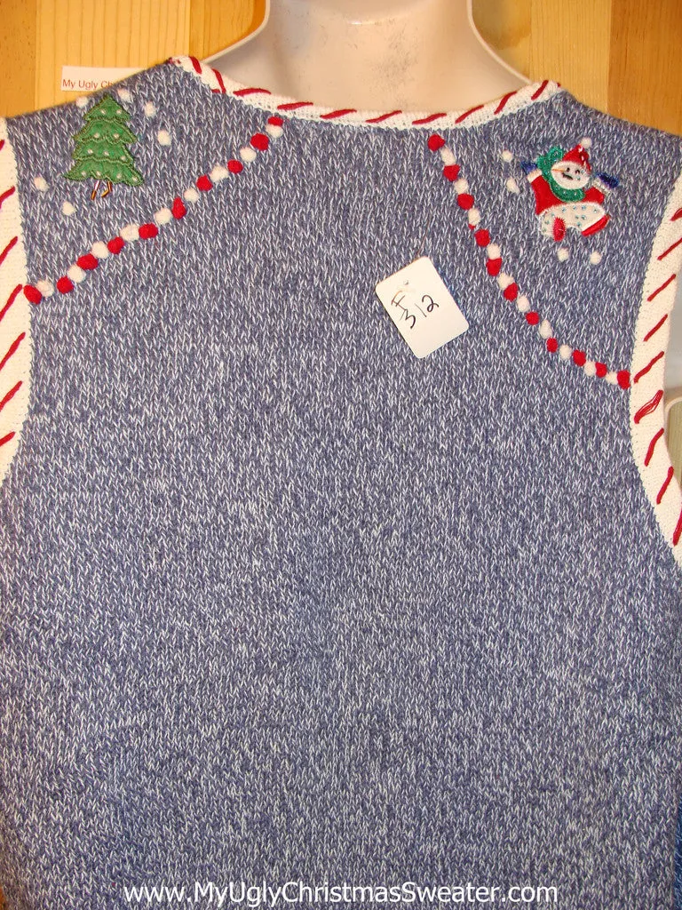 Tacky Ugly Christmas Sweater Vest with Candy Cane Striped Trim (f312)