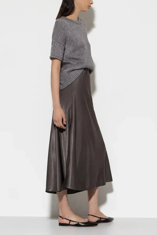 Taupe Satin Midi Skirt