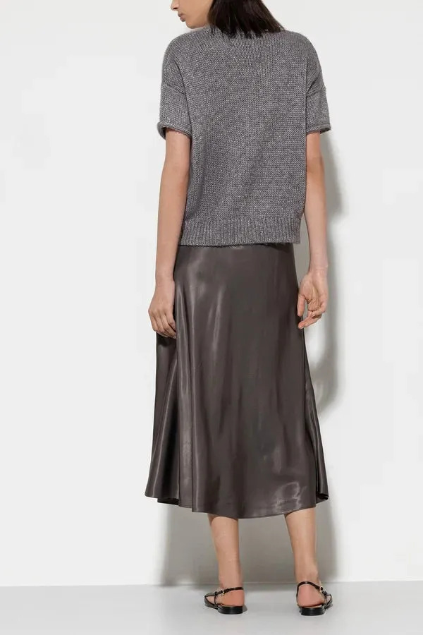 Taupe Satin Midi Skirt