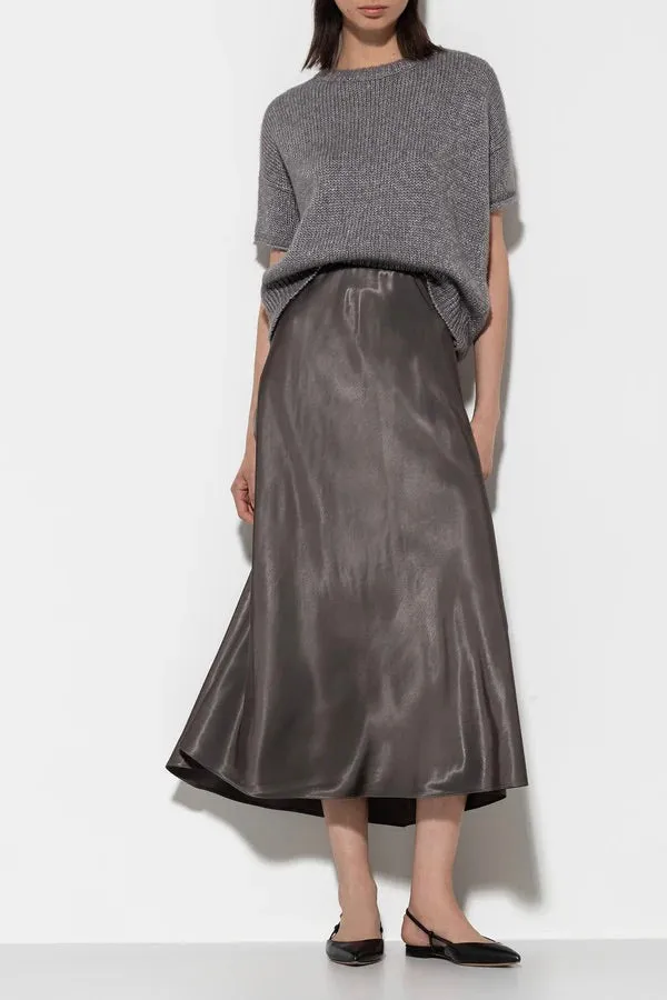 Taupe Satin Midi Skirt