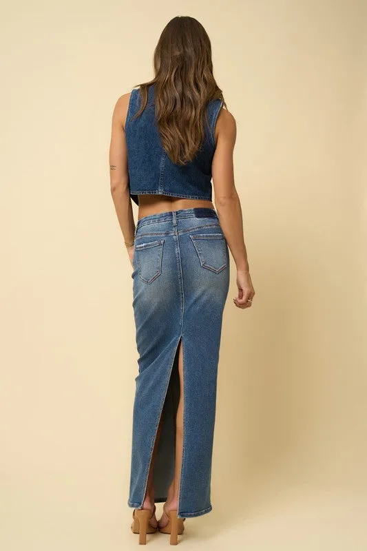 TEEK - DARK DENIM SUPER LONG MAXI SKIRT