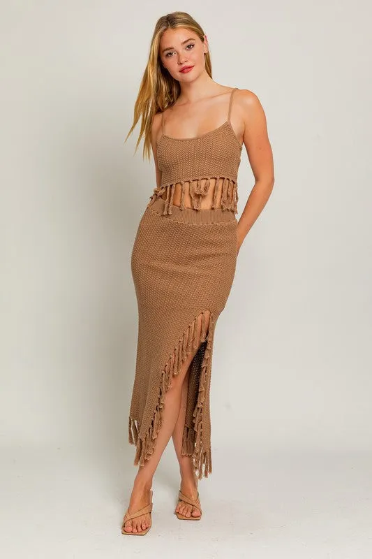 TEEK - Tassel Slit Sweater Skirt