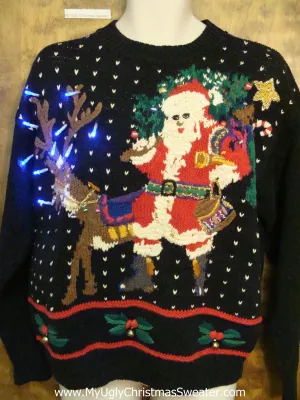 The BEST Ugly Christmas Sweater with Lights Santa and Reindeer