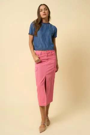 The Louise Colored Midi Cargo Denim Skirt - Pink