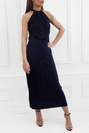 TIANA PLISSE PLEATED NAVY MAXI SKIRT