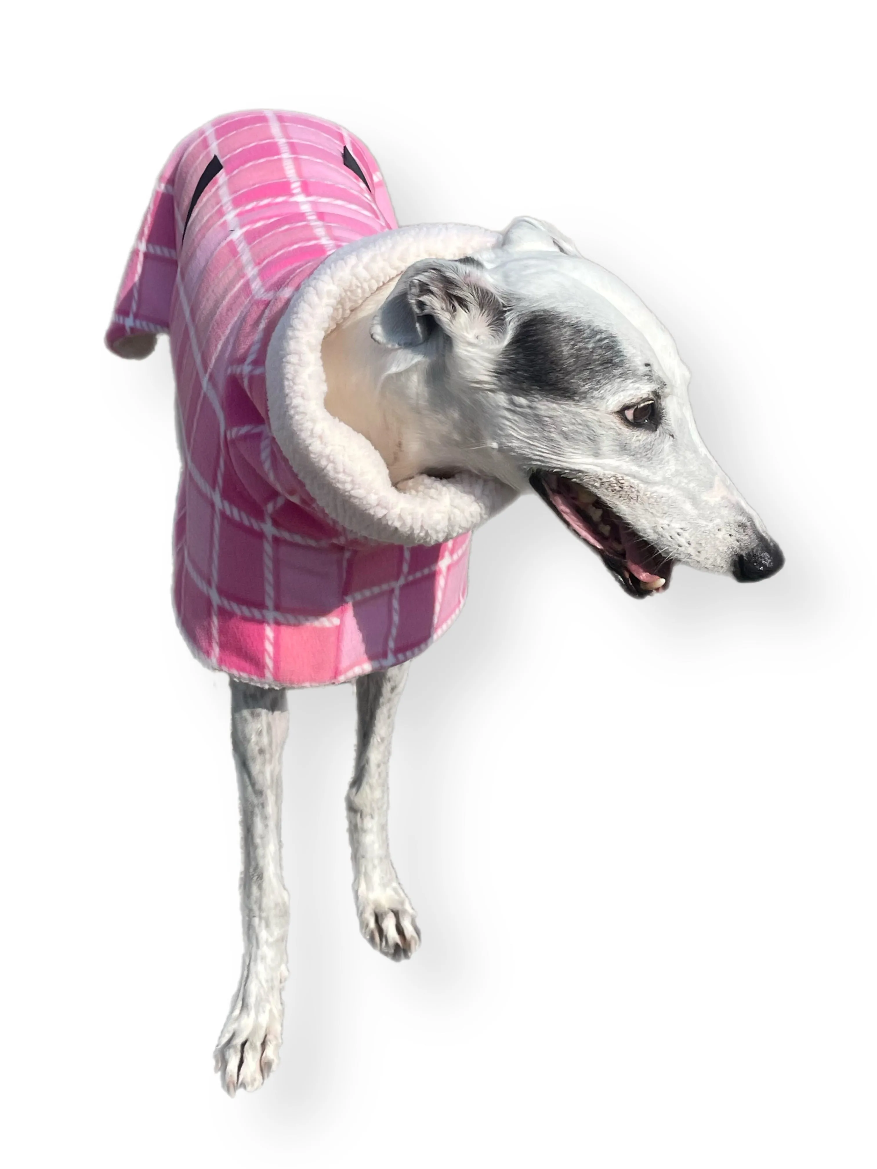 Tradie lady Lumberjack Greyhound coat in deluxe style rug pink tartan check polar fleece washable extra wide neck