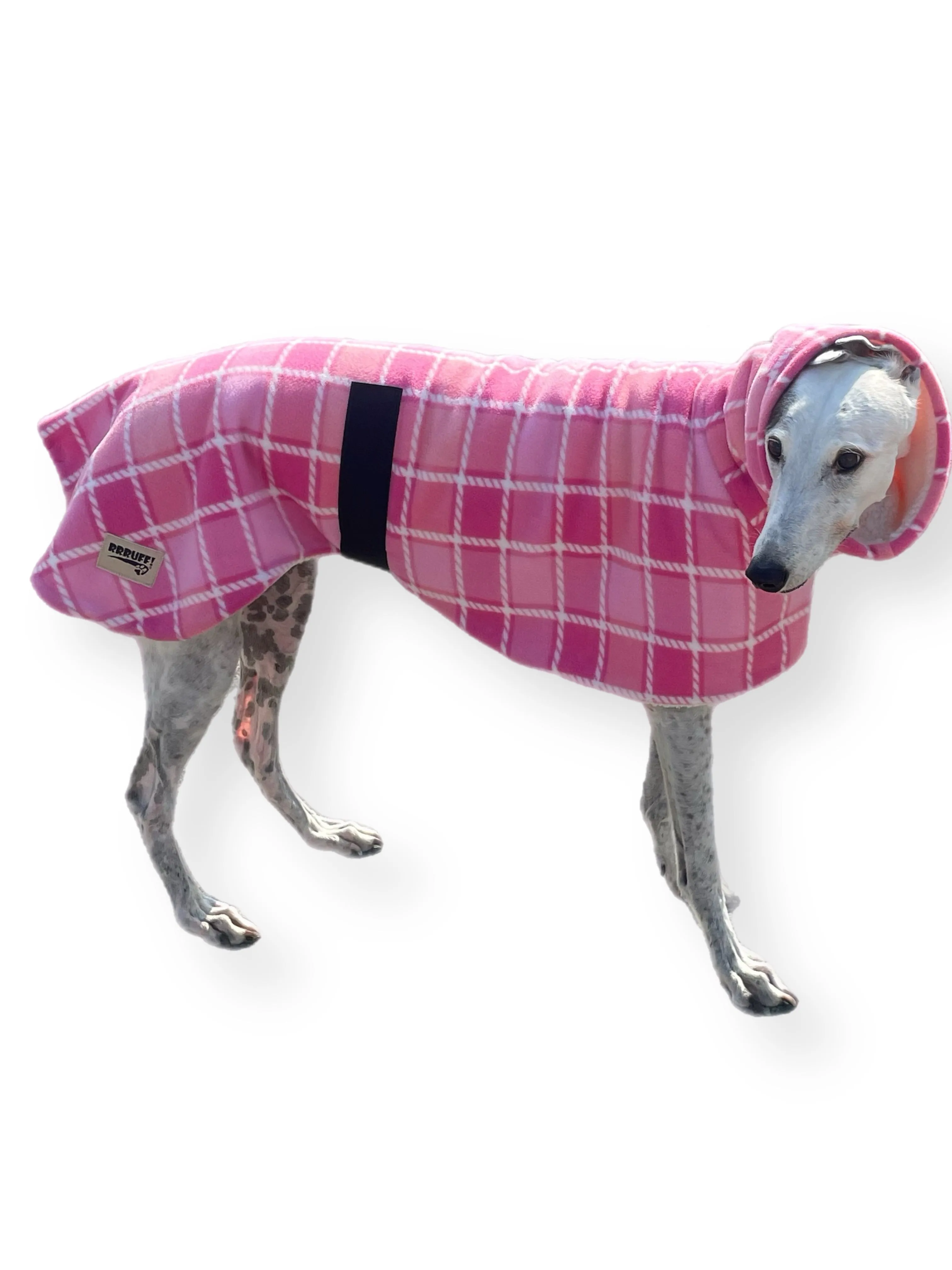 Tradie lady Lumberjack Greyhound coat in deluxe style rug pink tartan check polar fleece washable extra wide neck