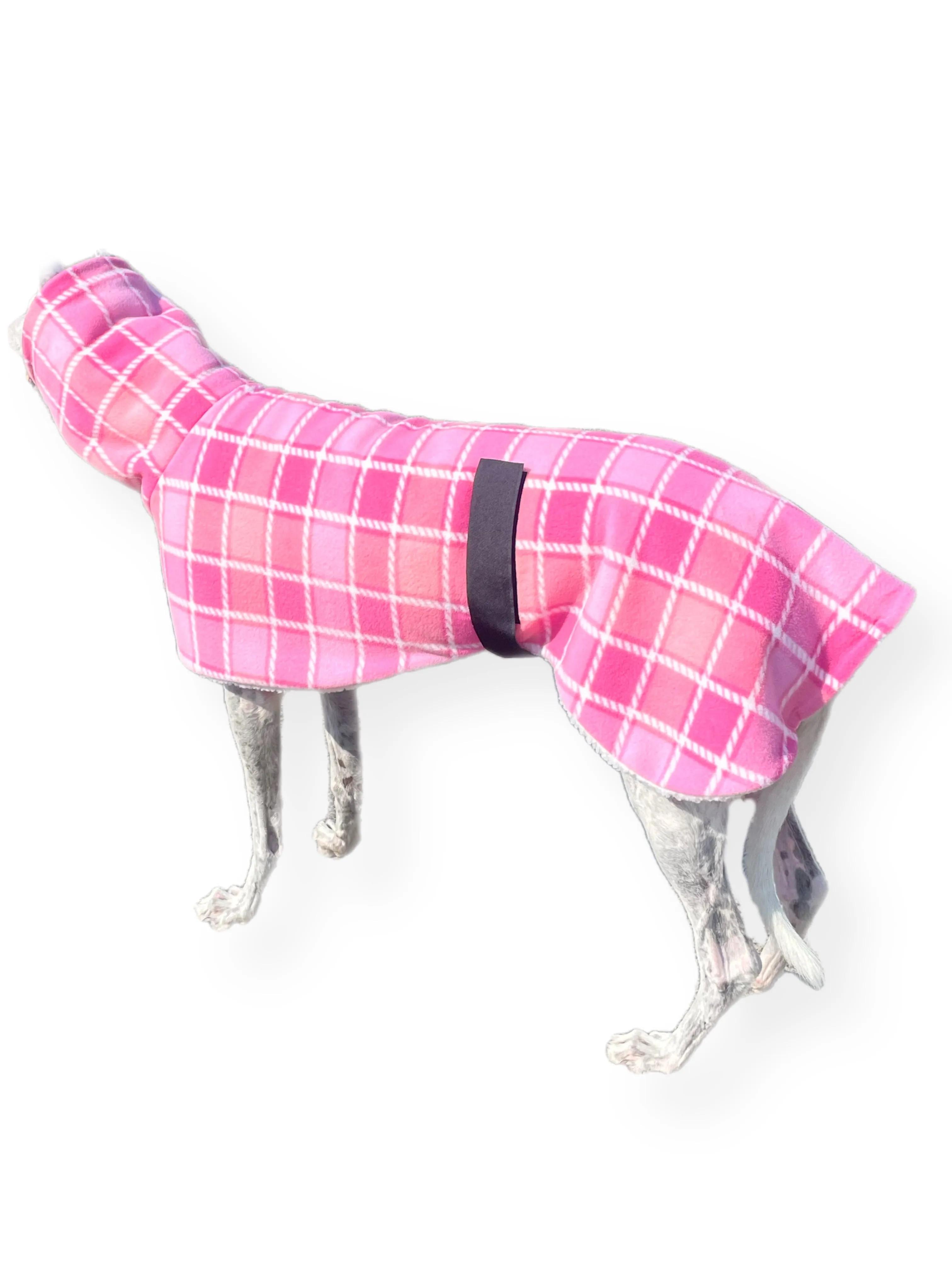 Tradie lady Lumberjack Greyhound coat in deluxe style rug pink tartan check polar fleece washable extra wide neck