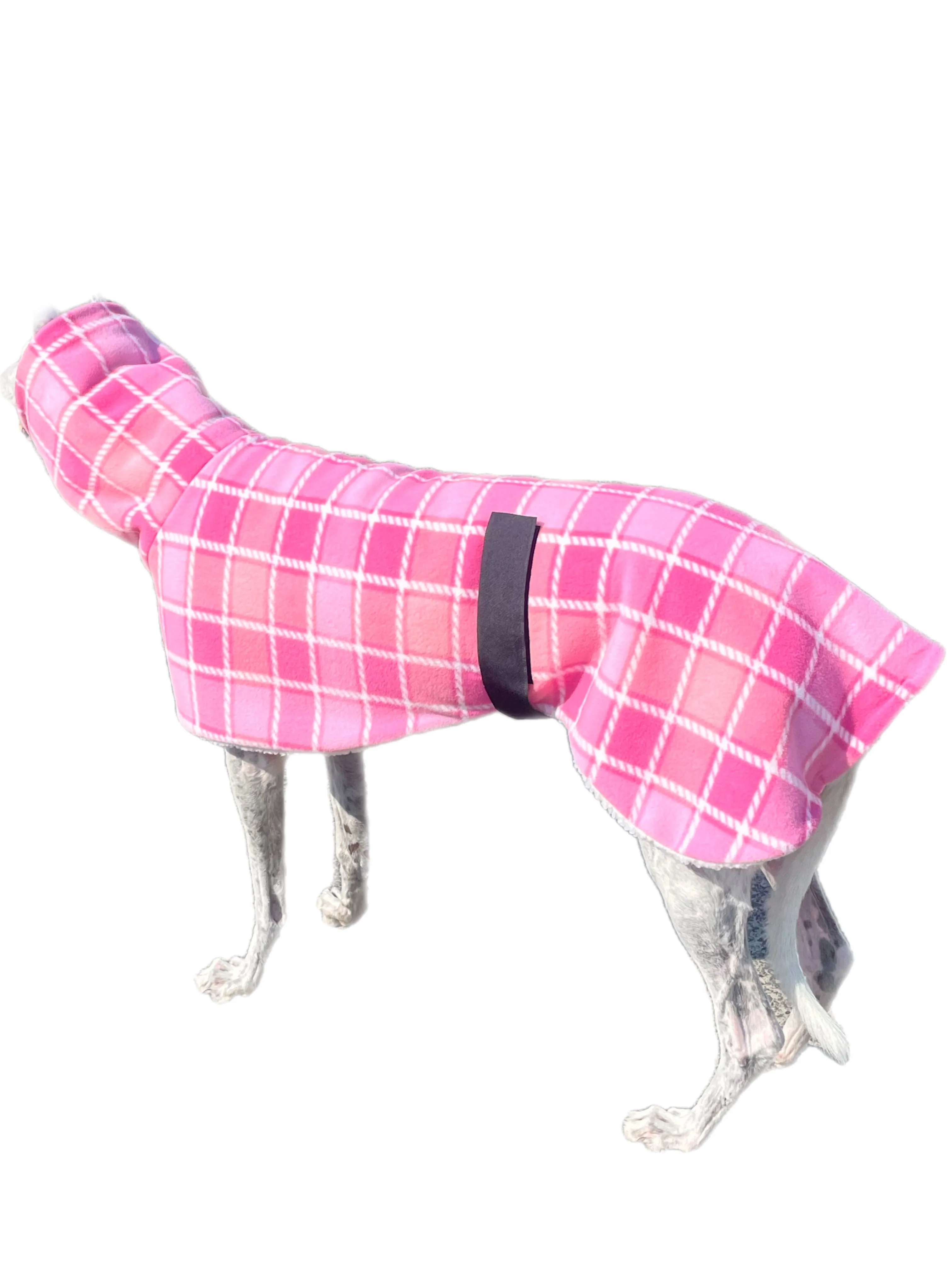 Tradie lady Lumberjack Greyhound coat in deluxe style rug pink tartan check polar fleece washable extra wide neck