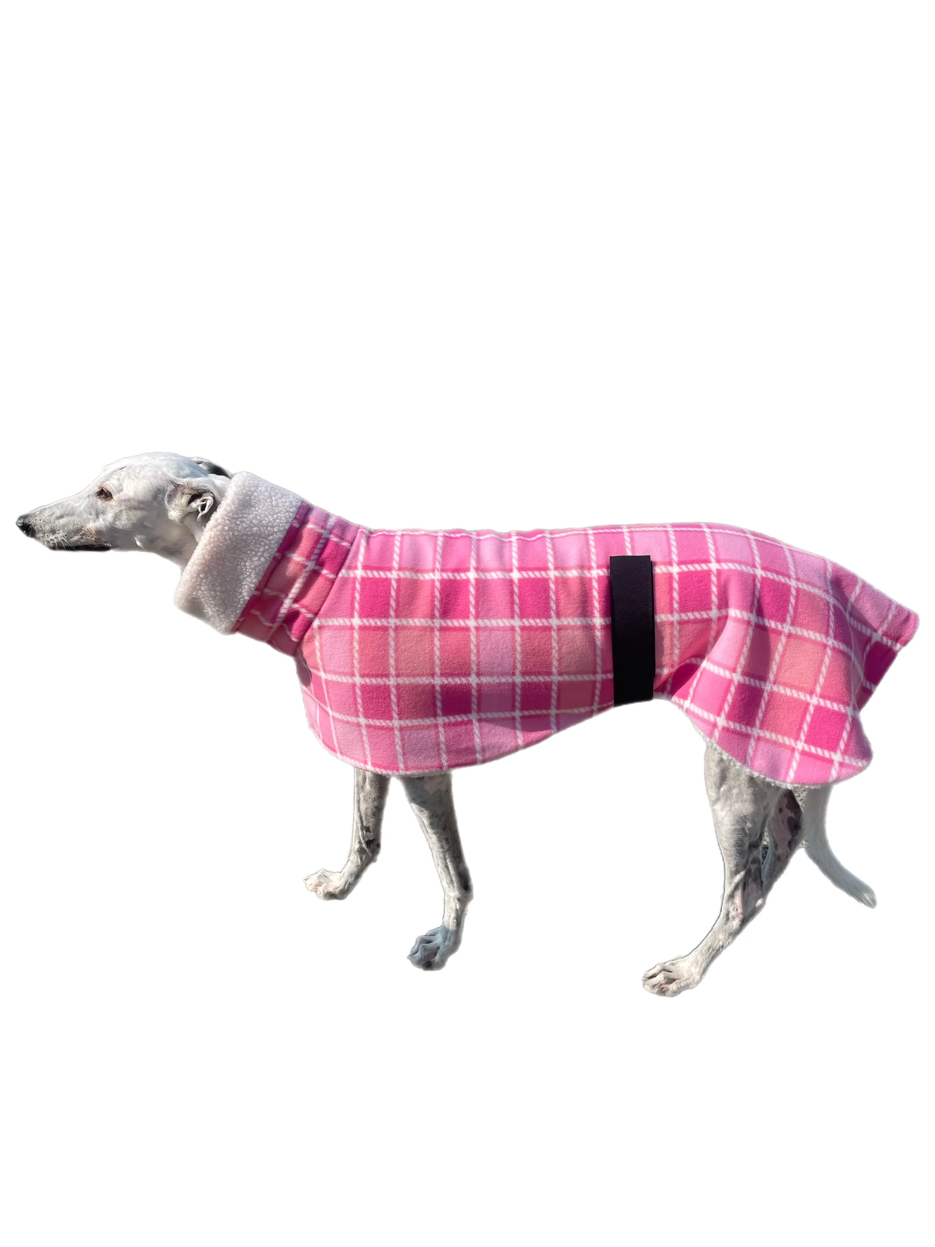 Tradie lady Lumberjack Greyhound coat in deluxe style rug pink tartan check polar fleece washable extra wide neck