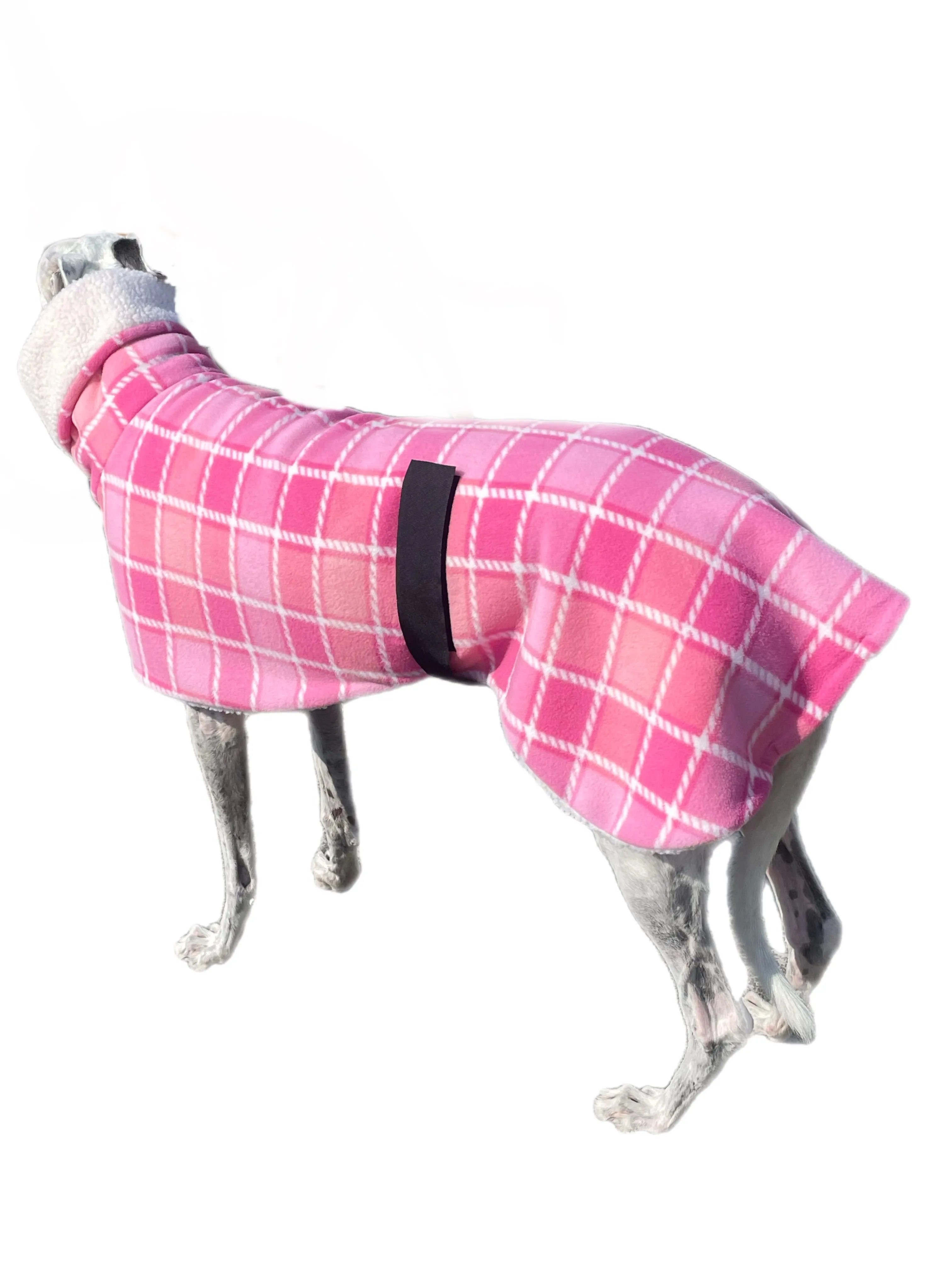 Tradie lady Lumberjack Greyhound coat in deluxe style rug pink tartan check polar fleece washable extra wide neck