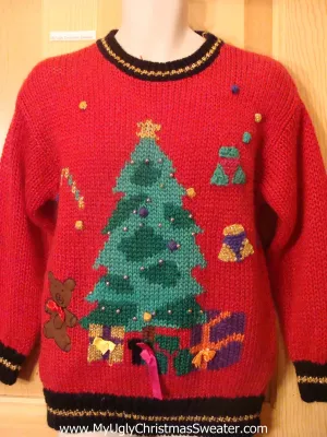 Ugly Christmas Sweater 80s Tree with Bead Bling