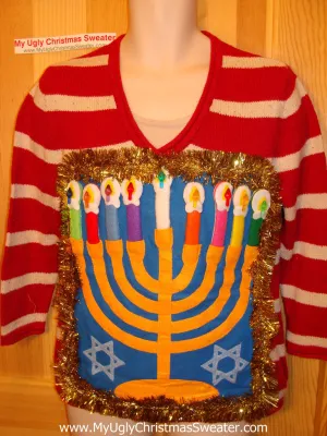 Ugly Christmas Sweater Party Hanukkah Sweater (j96)